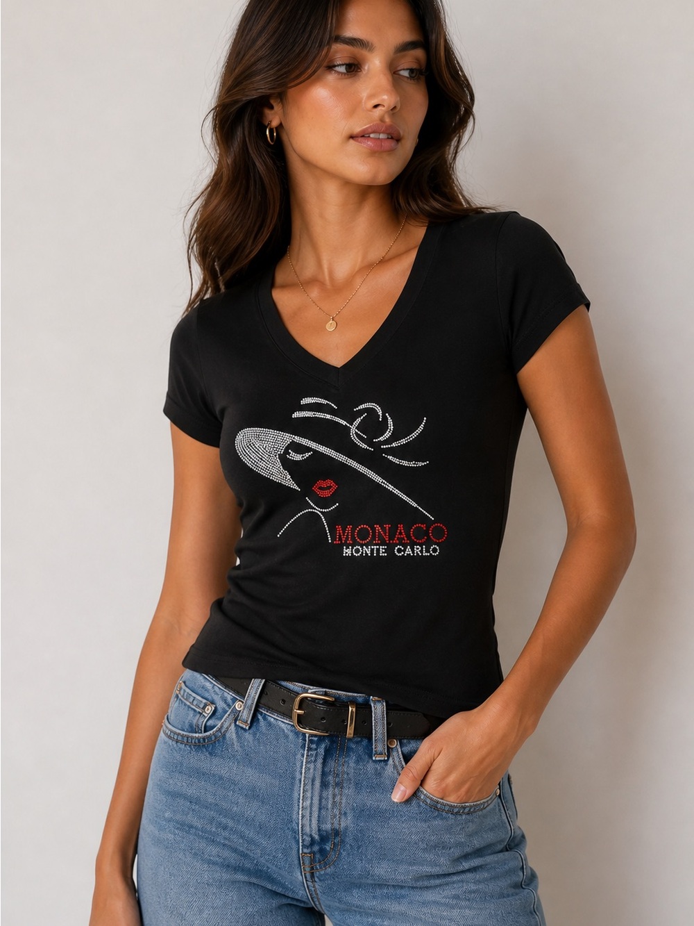 Black V-Neck Monaco Monte Carlo Graphic Tee